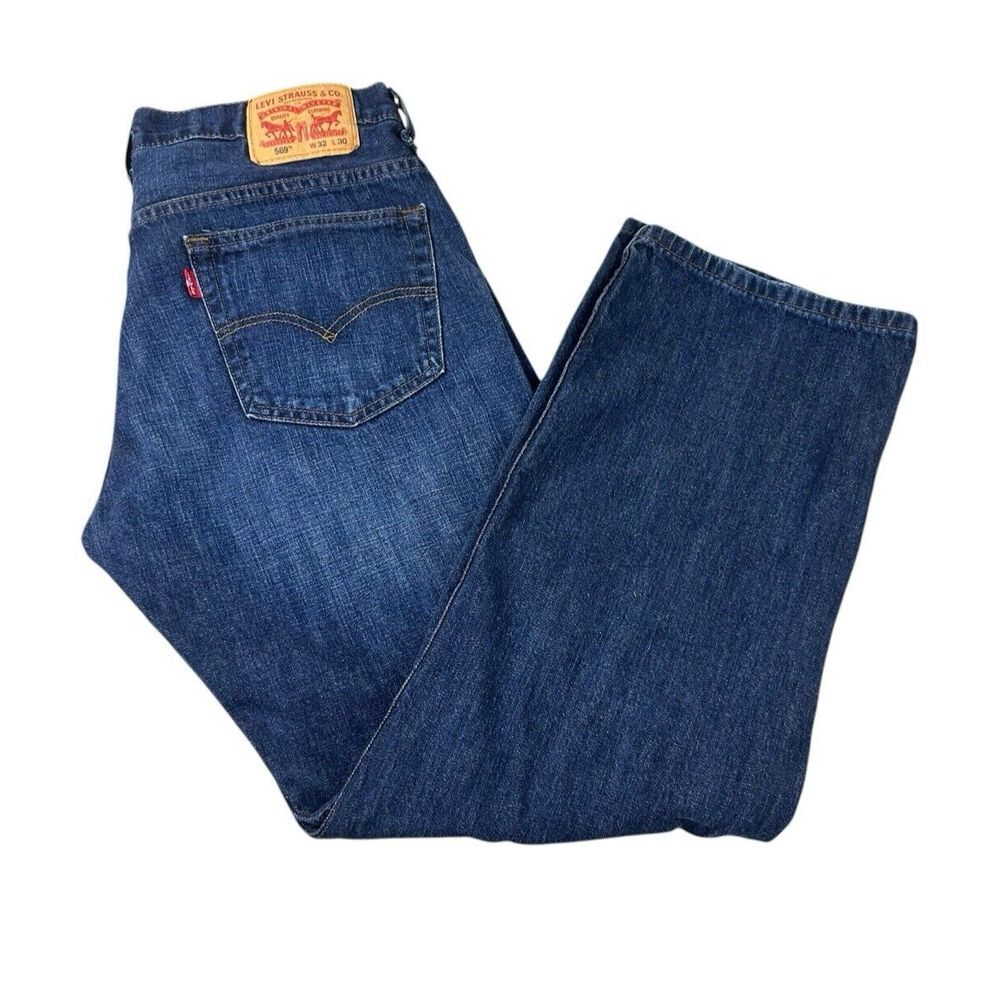 Levis 569 Jeans Mens 32x30 Dark Wash Baggy Grunge 90s Skater Whiskers